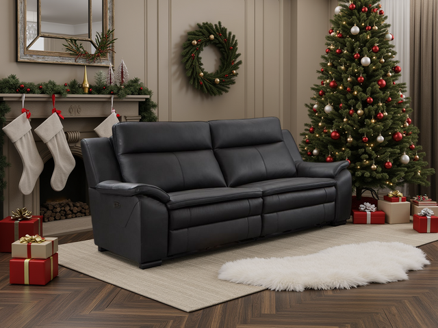 Boston Genuine Leather Electric Recliner Sofa Black 3 Seater - Ready2Go Furniture