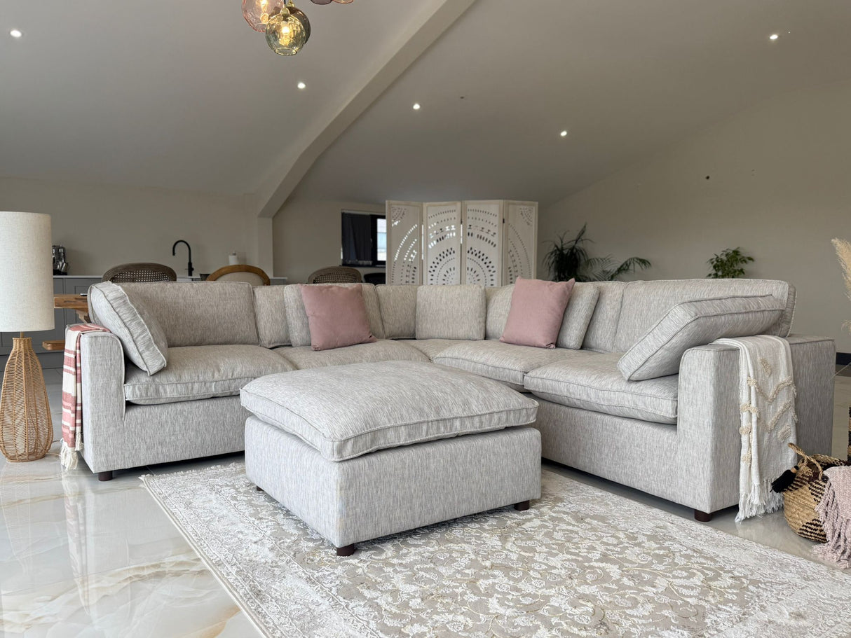Santorini Sofa Grey Large Corner with Footstool - Ready2Go Furniture