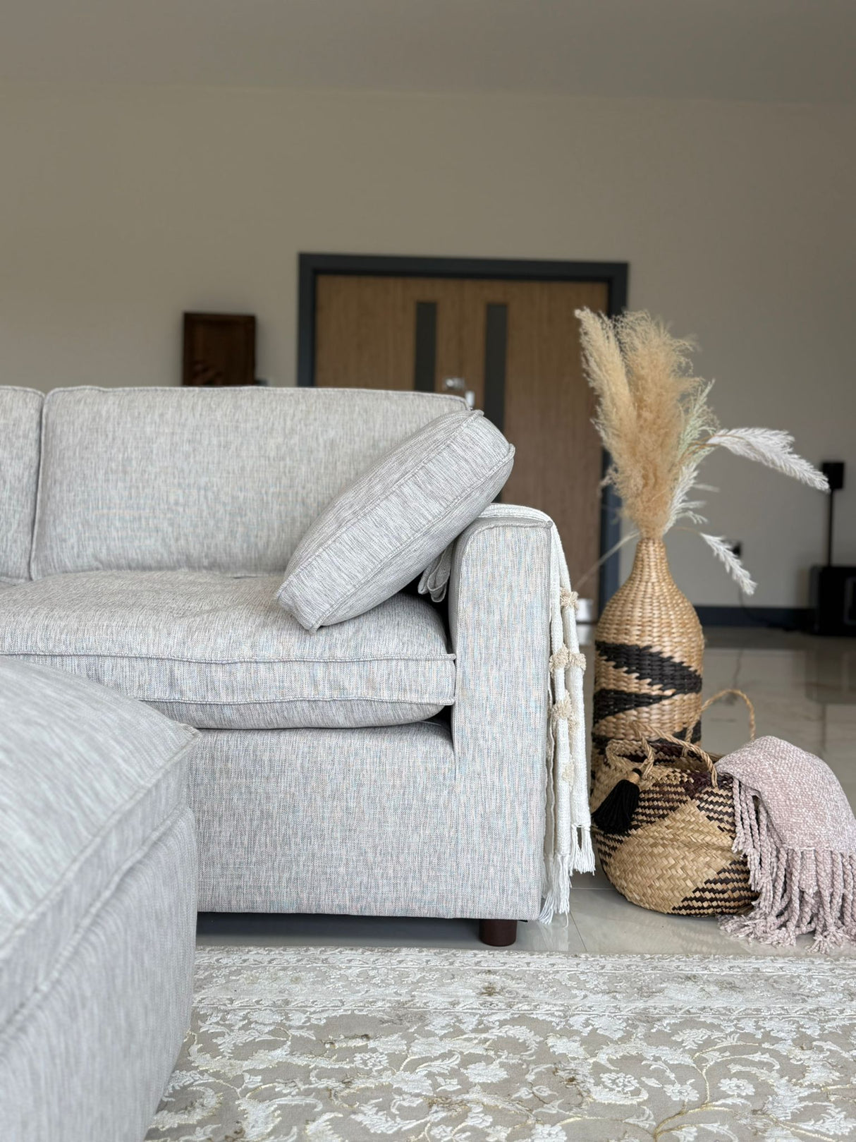 Santorini Sofa Grey Large Corner with Footstool - Ready2Go Furniture