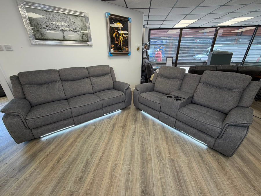 Paradise Cinema Sofa 3+2 Seater – Electric Recliner with Bluetooth, USB-C, LED Lights & Cooling Cup Holders – Grey