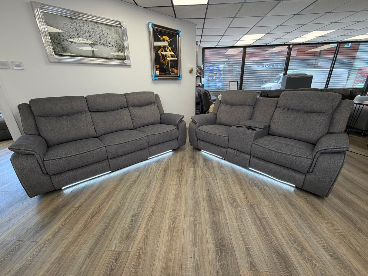 Paradise Cinema Sofa 3+2 Seater – Electric Recliner with Bluetooth, USB-C, LED Lights & Cooling Cup Holders – Grey