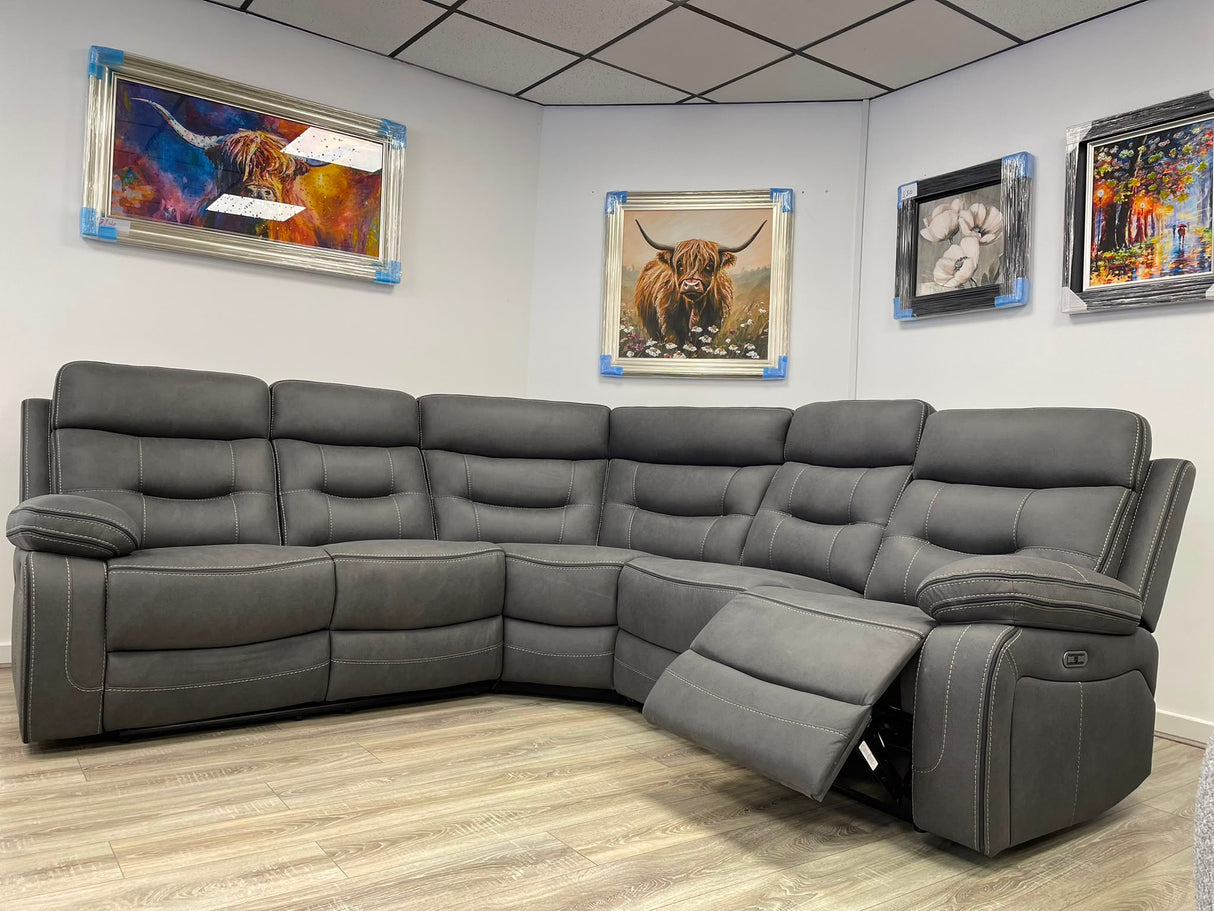 RENZO Grey Electric Recliner Modular Corner Sofa with USB Charging