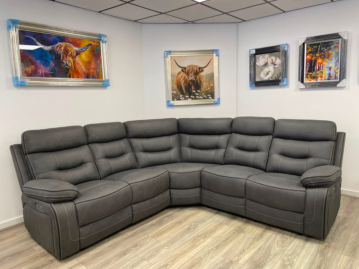 RENZO Grey Electric Recliner Modular Corner Sofa with USB Charging