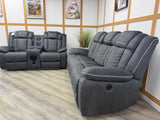 Aspen Smart Electric Recliner Sofa Set 3+2 – Grey Fabric with Bluetooth Speakers, LED Lights & USB Charging
