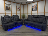 Aspen Smart Electric Recliner Sofa Set 3+2 – Grey Fabric with Bluetooth Speakers, LED Lights & USB Charging