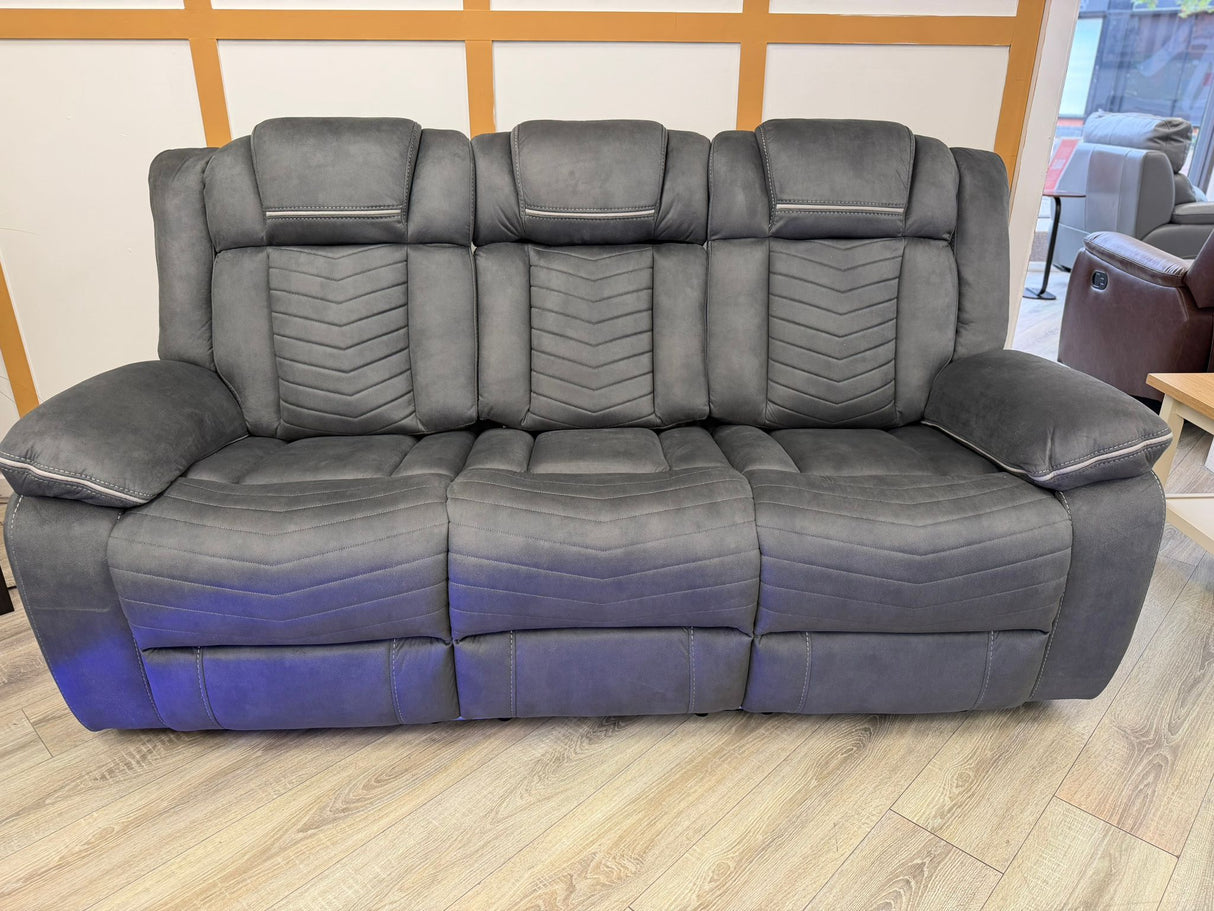 Aspen Smart Electric Recliner Sofa Set 3+2 – Grey Fabric with Bluetooth Speakers, LED Lights & USB Charging
