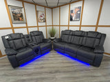 Aspen Smart Electric Recliner Sofa Set 3+2 – Grey Fabric with Bluetooth Speakers, LED Lights & USB Charging