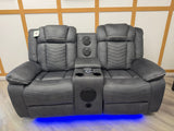 Aspen Smart Electric Recliner Sofa Set 3+2 – Grey Fabric with Bluetooth Speakers, LED Lights & USB Charging