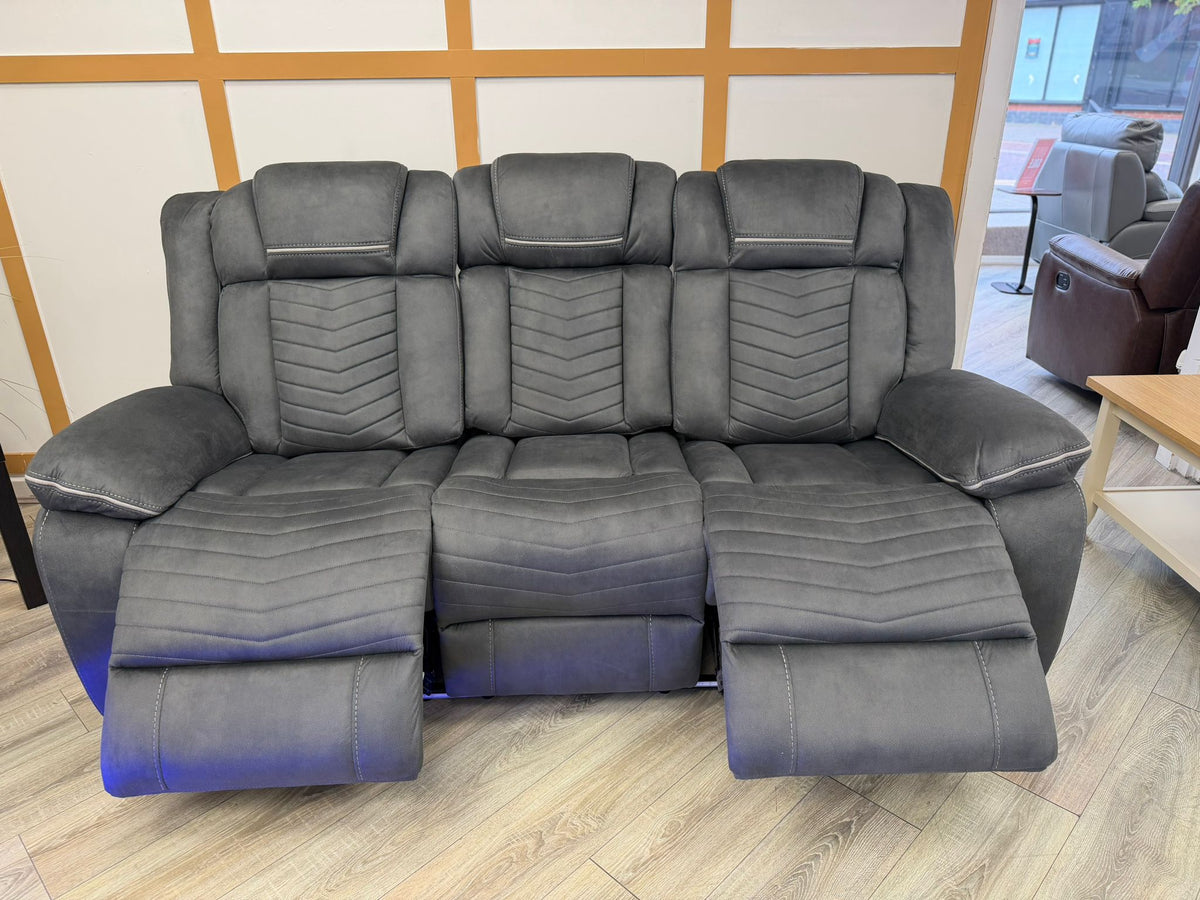 Aspen Smart Electric Recliner Sofa Set 3+2 – Grey Fabric with Bluetooth Speakers, LED Lights & USB Charging