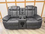 Aspen Smart Electric Recliner Sofa Set 3+2 – Grey Fabric with Bluetooth Speakers, LED Lights & USB Charging