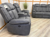Aspen Smart Electric Recliner Sofa Set 3+2 – Grey Fabric with Bluetooth Speakers, LED Lights & USB Charging