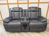 Aspen Smart Electric Recliner Sofa Set 3+2 – Grey Fabric with Bluetooth Speakers, LED Lights & USB Charging