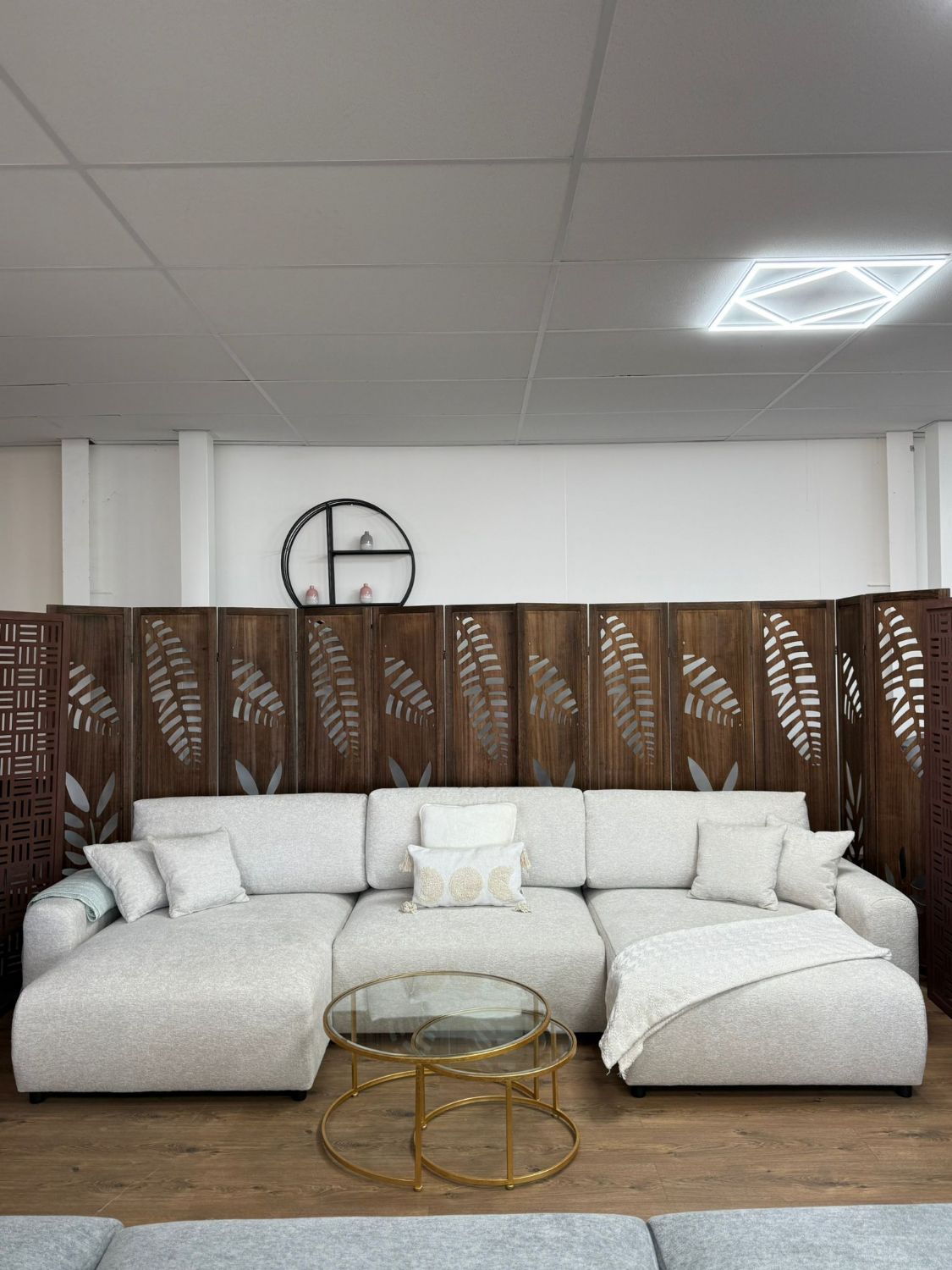Beige Fabric Large U Shape Corner Sofa Bed with Storage
