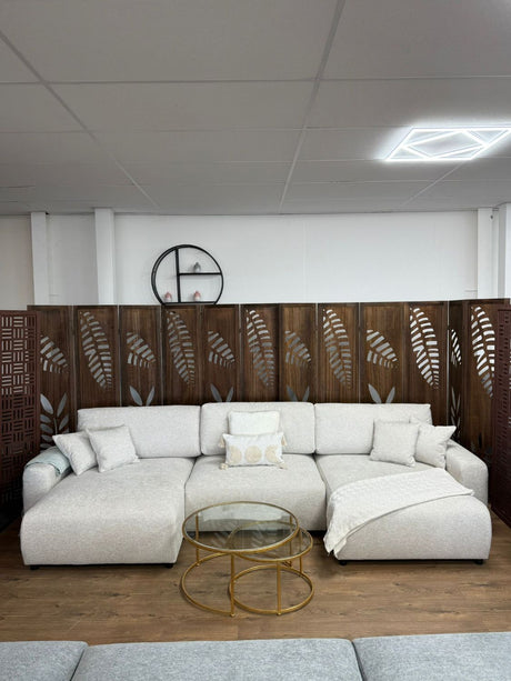 Beige Fabric Large U Shape Corner Sofa Bed with Storage