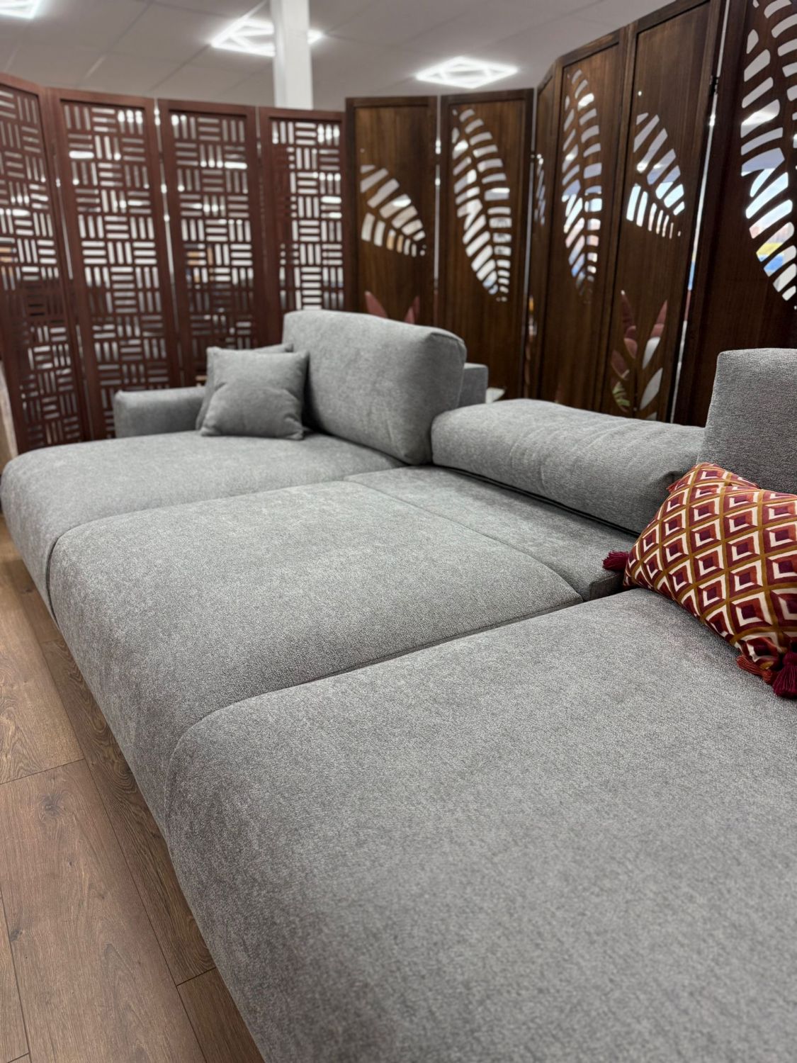 Grey Fabric Large U Shape Corner Sofa Bed with Storage