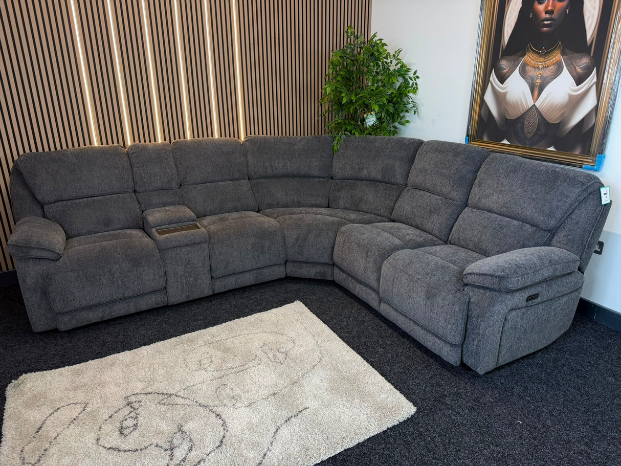 Diego Power Recliner Corner Tech Sofa, Chunky Chenille Charcoal