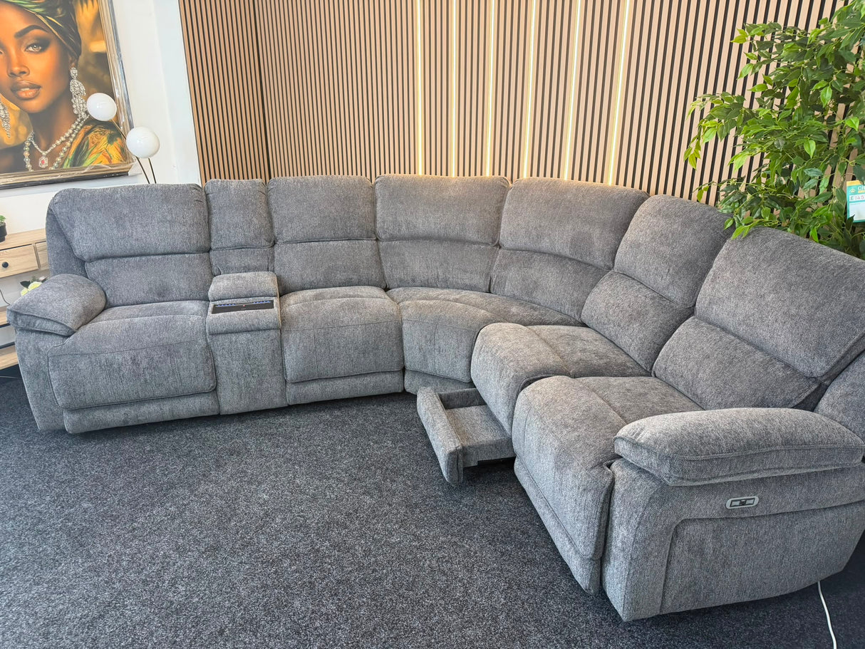 Diego Power Recliner Corner Tech Sofa, Chunky Chenille Charcoal