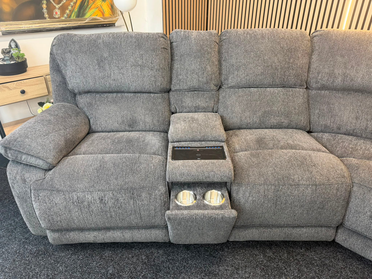 Diego Power Recliner Corner Tech Sofa, Chunky Chenille Charcoal