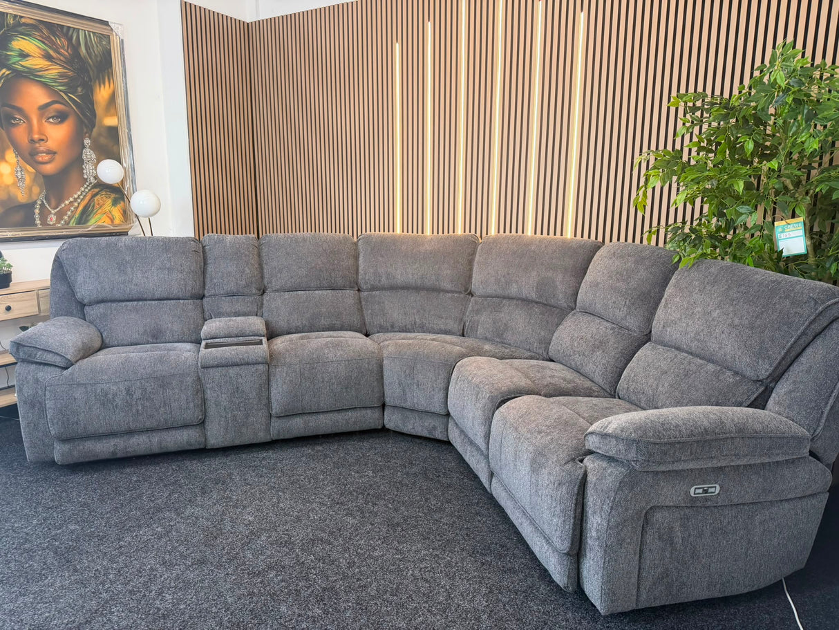 Diego Power Recliner Corner Tech Sofa, Chunky Chenille Charcoal