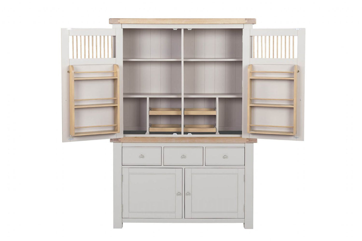 Taupe Wooden Larder Hutch Storage Washed Oak Top