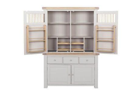 Taupe Wooden Larder Hutch Storage Washed Oak Top