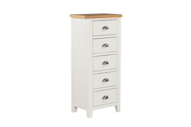 Cashmere Wooden 5 Drawer Narrow Tallboy with Oak Top