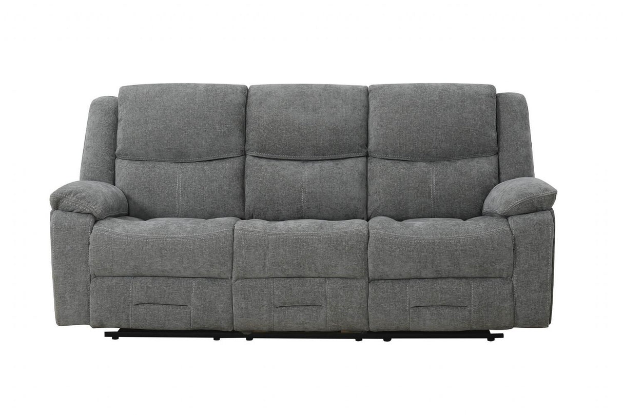 Grey Fabric 3 Seater Manual Recliner Sofa with Cup Holder