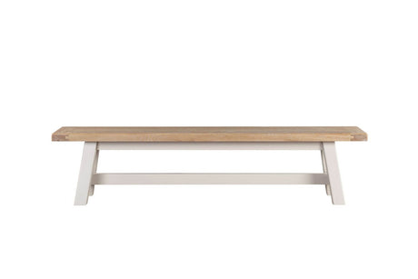 Grey Wooden Fabric Seated Dining Bench Washed Oak Top