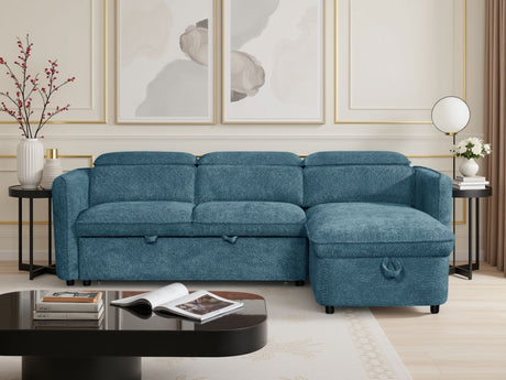 Blue Fabric Universal Corner Chaise Sofabed with Storage