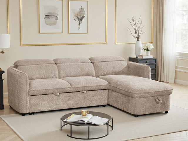 Beige Fabric Universal Corner Chaise Sofabed