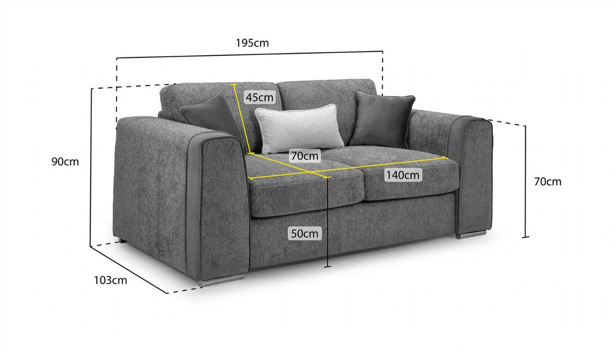 Grey Chenille Fabric Upholstered 2 Seater Sofa