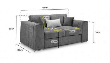 Grey Chenille Fabric Upholstered 2 Seater Sofa
