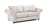 Stone Fabric Buttoned Back Fullback 3 Seater Sofa Scroll Arms