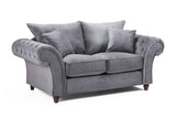 Grey Fabric 2 Seater Fullback Sofa with Tufted Arms