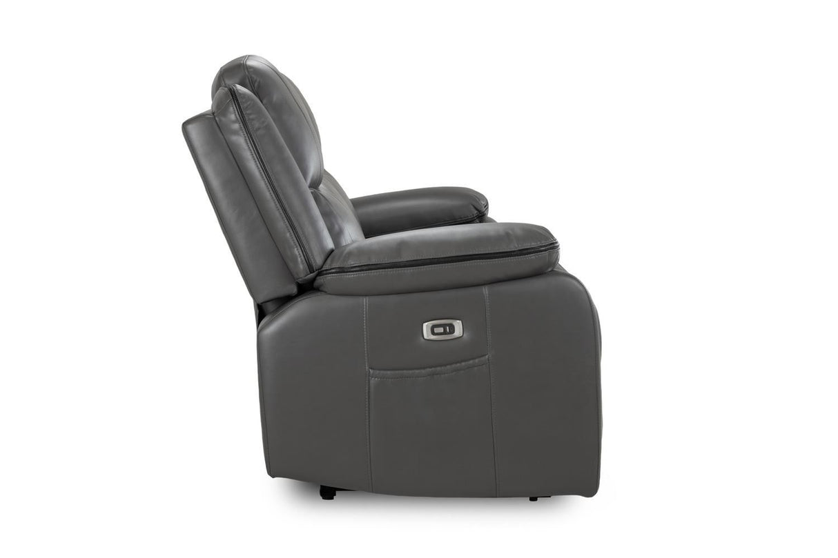 Grey Leather High Back 3 Seater Electric Recliner Sofa