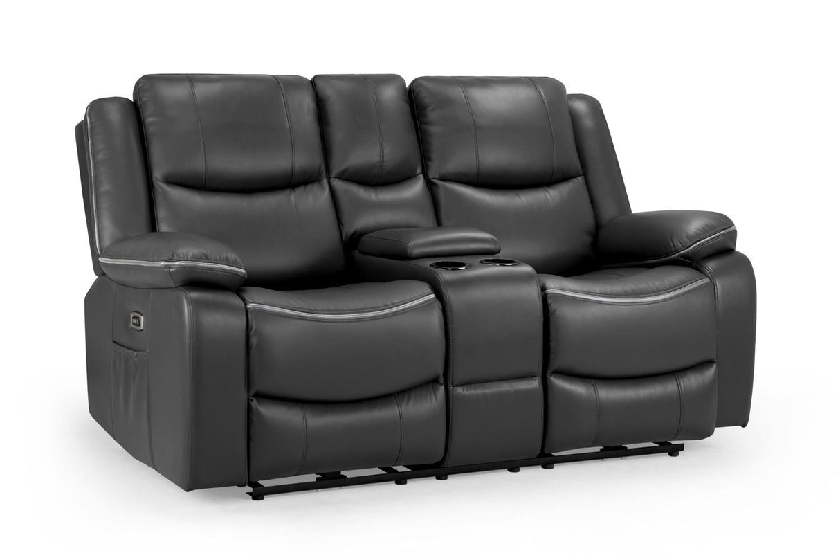 Black Leather 2 Seater High Back Electric Recliner Sofa