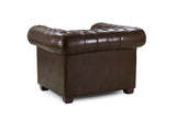 Antique Brown Leather Effect Buttoned Design Armchair