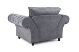 Grey Fabric Fullback Armchair Button Tufted Scroll Arms