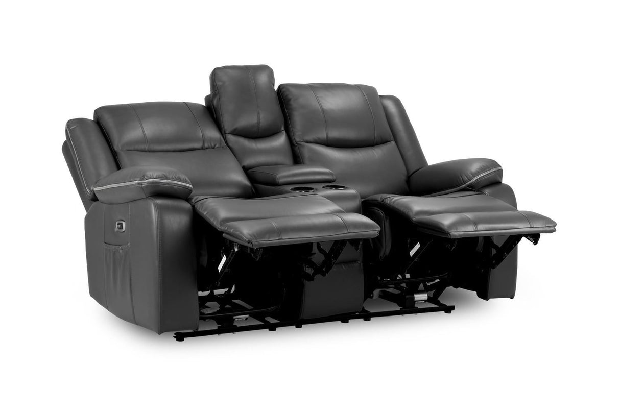 Black Leather 2 Seater High Back Electric Recliner Sofa