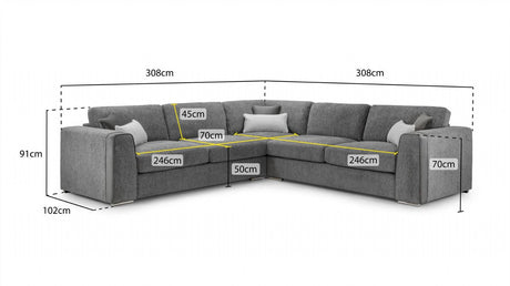 Grey Chenille Fabric Large Corner Sofa