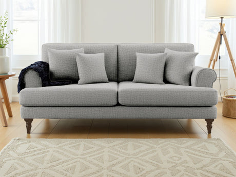 Grey Fabric 3 Seater Standard Back Sofa with Scrolled Arms