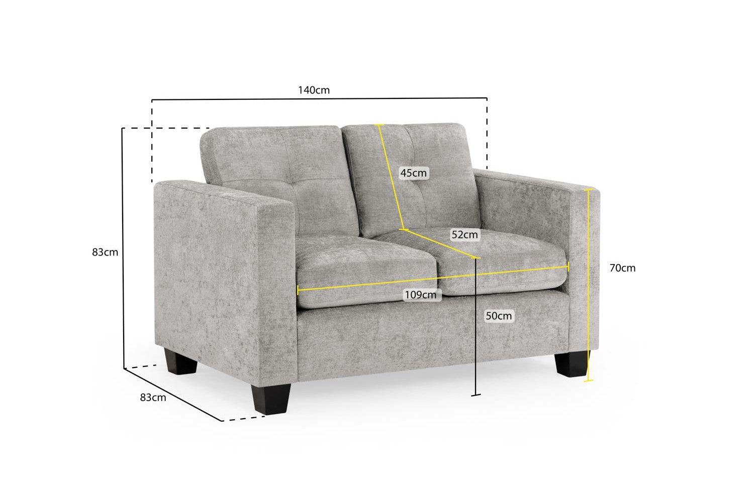 Santa Cruz 2 Seater Sofa – Stylish Grey Fabric Seating - Ready2GoFurniture 