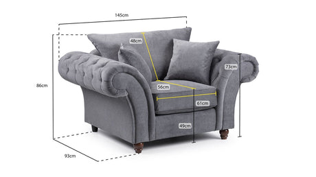 Stone Fabric Fullback Armchair Buttoned Tufted Scroll Arms
