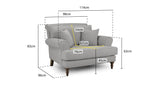 Grey Fabric Scrolled Armed Armchair Turned Wooden Legs