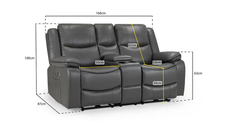 Grey Leather 2 Seater High Back Electric Recliner Sofa