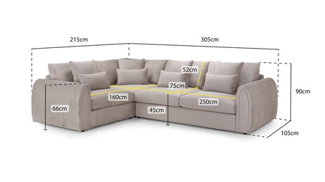 Grey Fabric Pillow Back Corner Sofa Left Hand Facing