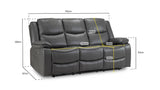 Grey Leather High Back 3 Seater Electric Recliner Sofa