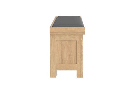Oak Hallway Bench Grey Leather Effect Seat Cushion