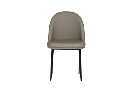 Grey Leather Curved Back Dining Chair Black Metal Legs