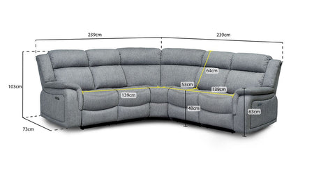 Grey Fabric Large Electric Corner Recliner Sofa